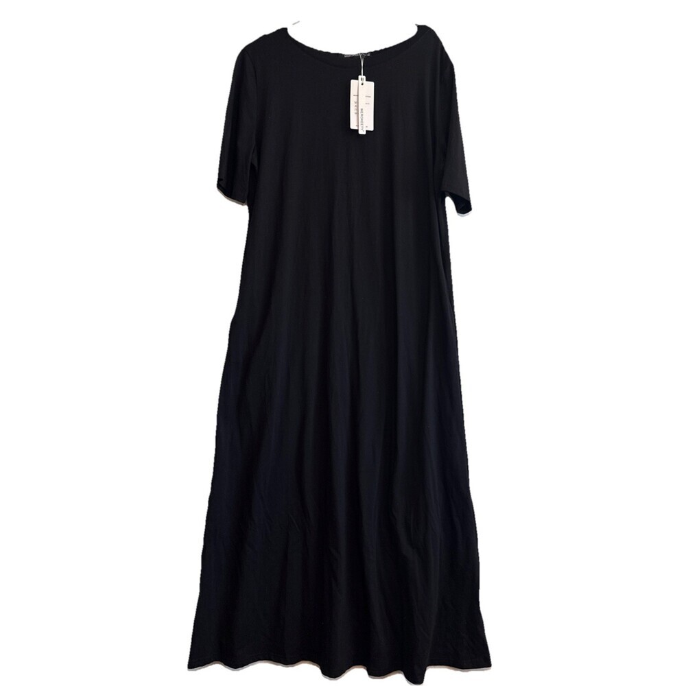 New Merokeety Maxi Length Tshirt Dress Relaxed Fit Black Cotton Size XL - Picture 2 of 7